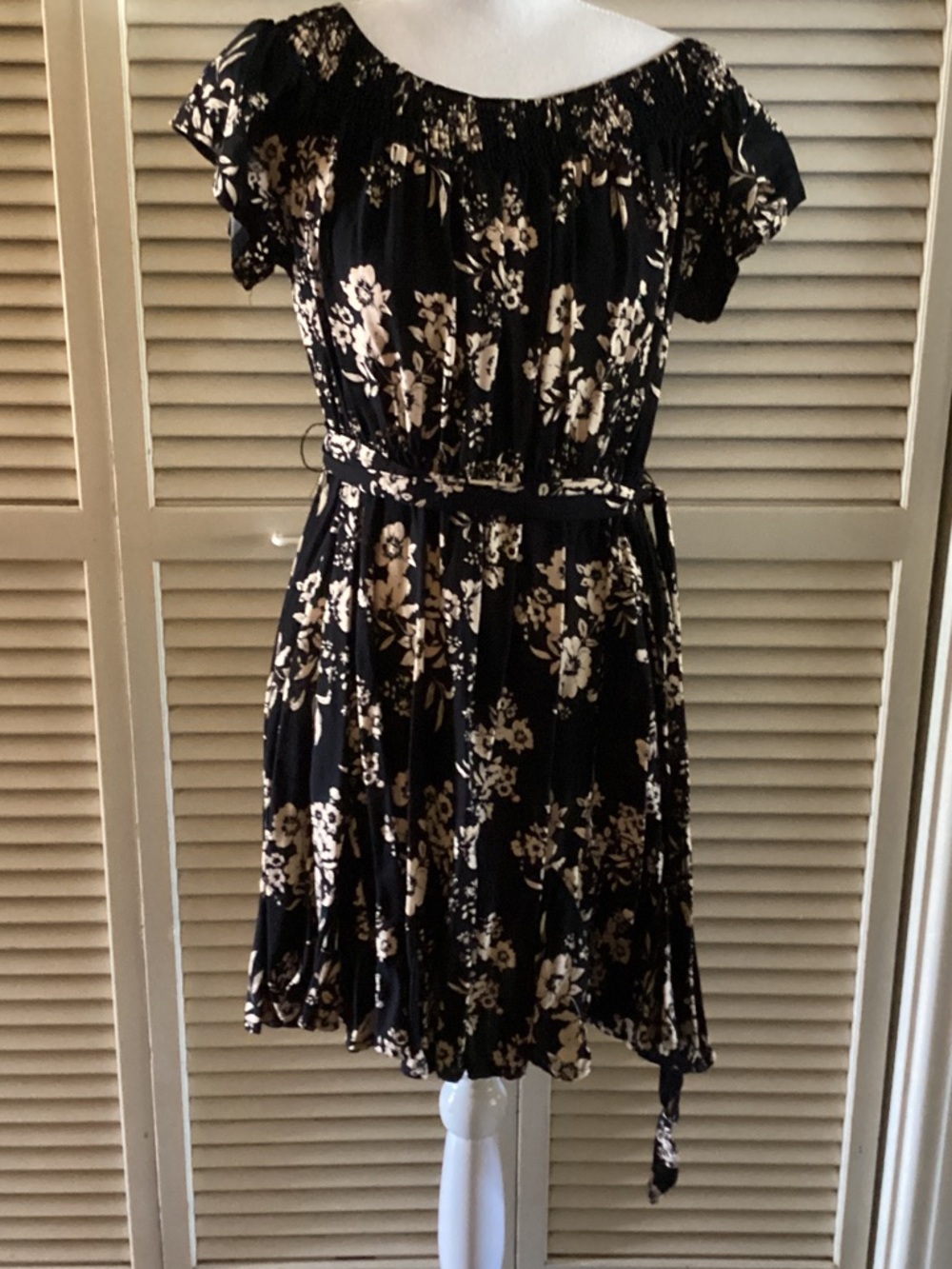 J for Justify Black Floral Off-Shoulder Belted Mini Dress